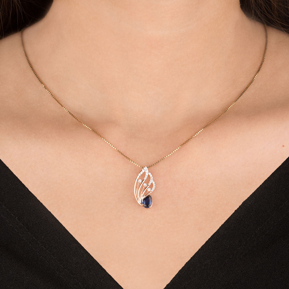 18K Rose Gold Diamond Pendant - 0.175ct VVS-FG with Colour Stones