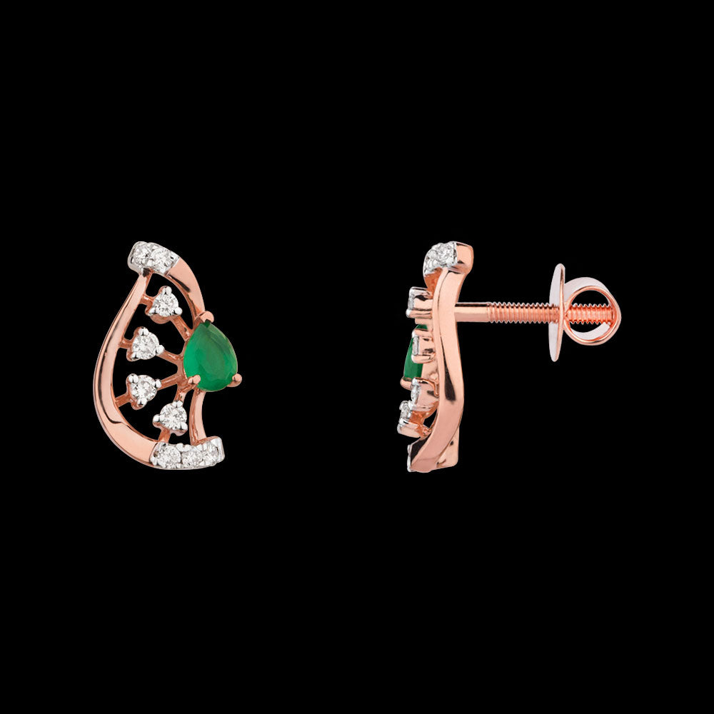 18K Rose Gold Diamond Earrings - 0.175ct VVS-VS-EF with Colour Stones