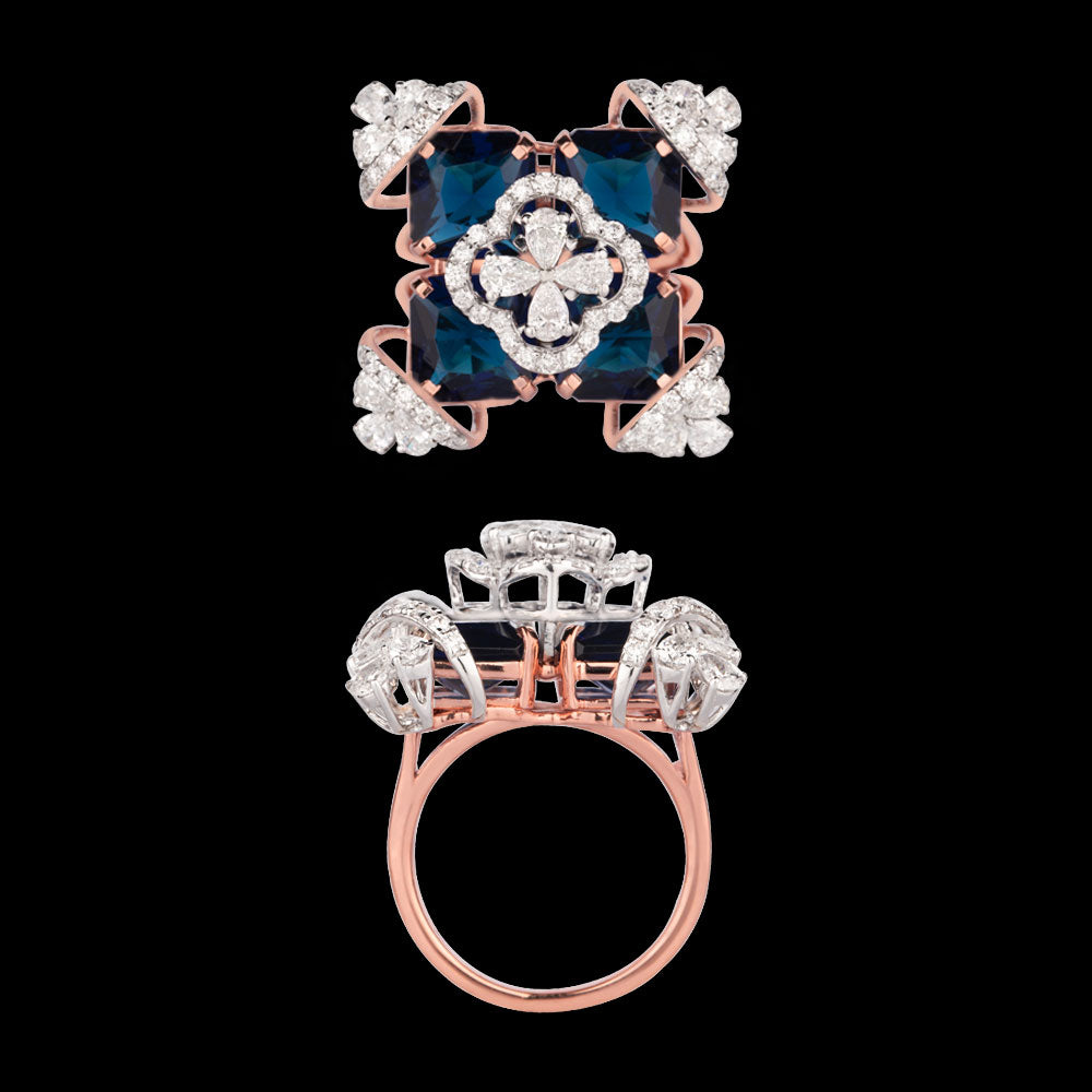 18K Rose Gold Diamond Ring - 1.843ct VS-SI-FG with Colour Stones