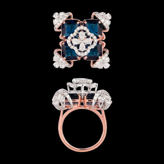 18K Rose Gold Diamond Ring - 1.843ct VS-SI-FG with Colour Stones