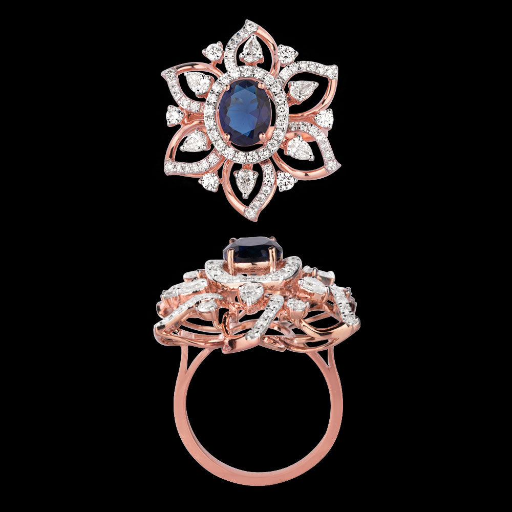 18K Rose Gold Diamond Ring - 1.501ct VS-SI-FG with Colour Stones
