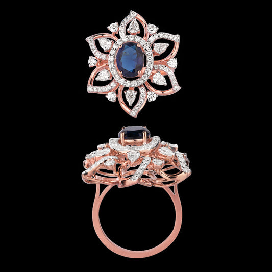 18K Rose Gold Diamond Ring - 1.501ct VS-SI-FG with Colour Stones