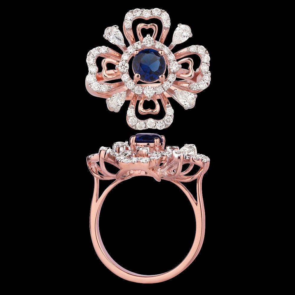18K Rose Gold Diamond Ring - 0.921ct VVS-VS-FG with Colour Stones