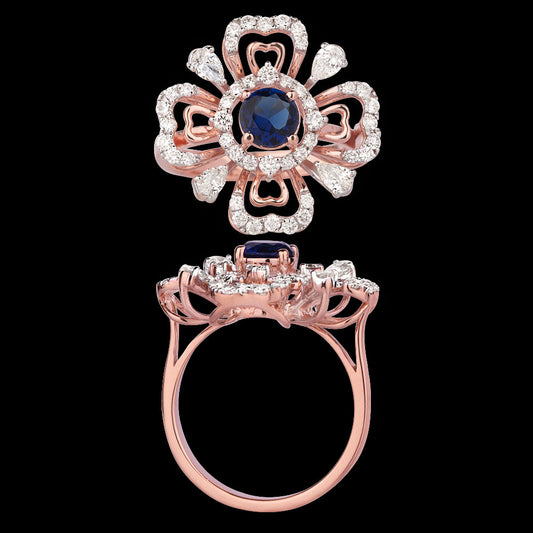 18K Rose Gold Diamond Ring - 0.921ct VVS-VS-FG with Colour Stones
