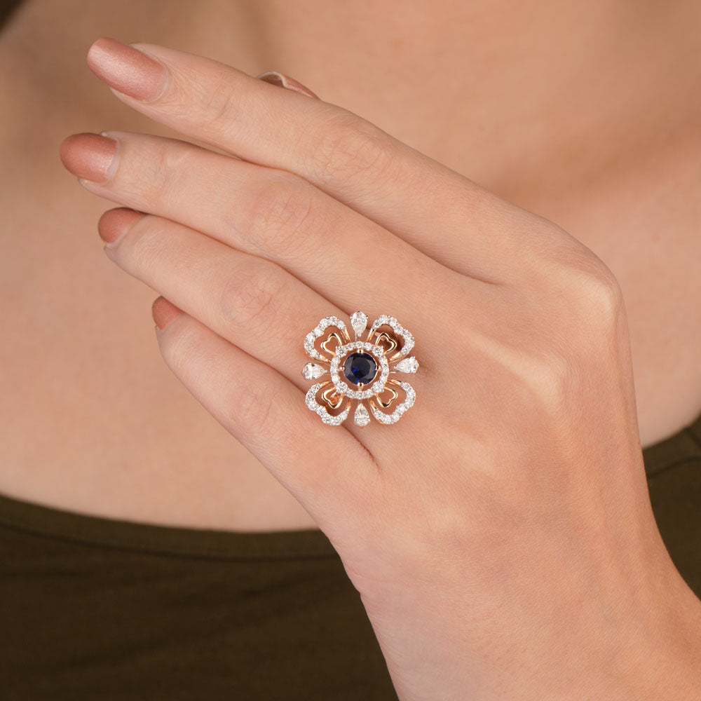 18K Rose Gold Diamond Ring - 0.921ct VVS-VS-FG with Colour Stones