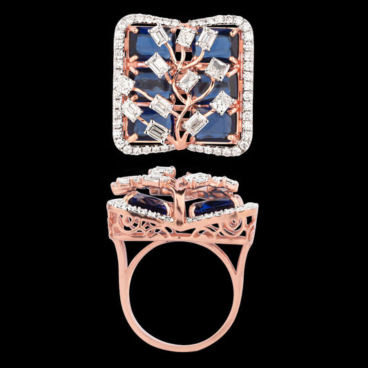 18K Rose Gold Diamond Ring - 2.479ct VS-HI with Colour Stones