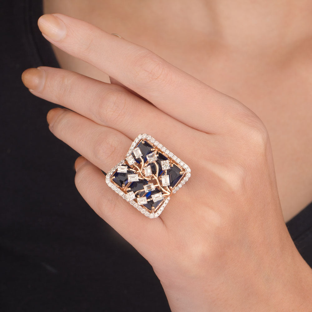 18K Rose Gold Diamond Ring - 2.479ct VS-HI with Colour Stones