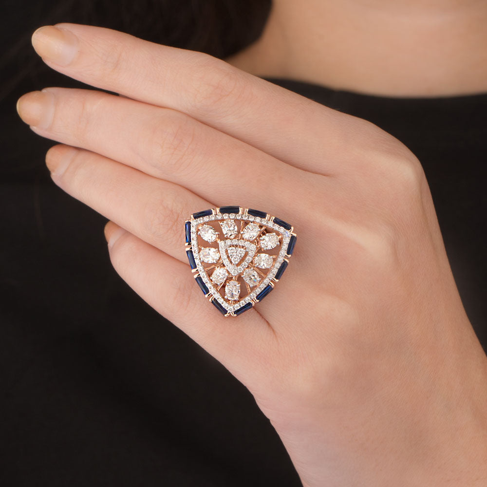 18K Rose Gold Diamond Ring - 2.398ct SI-GH with Colour Stones