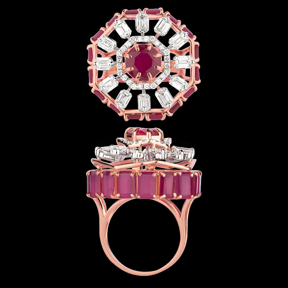 18K Rose Gold Diamond Ring - 2.572ct SI-HI with Colour Stones