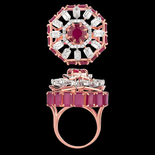 18K Rose Gold Diamond Ring - 2.572ct SI-HI with Colour Stones
