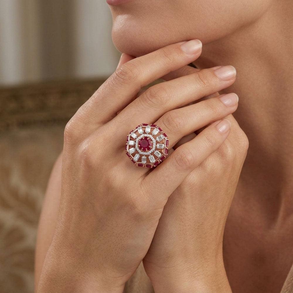 18K Rose Gold Diamond Ring - 2.572ct SI-HI with Colour Stones