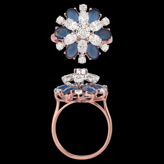 18K Rose Gold Diamond Ring - 1.244ct VS-SI-FG with Colour Stones