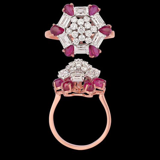 18K Rose Gold Diamond Ring - 1.212ct VS-SI-FG with Colour Stones