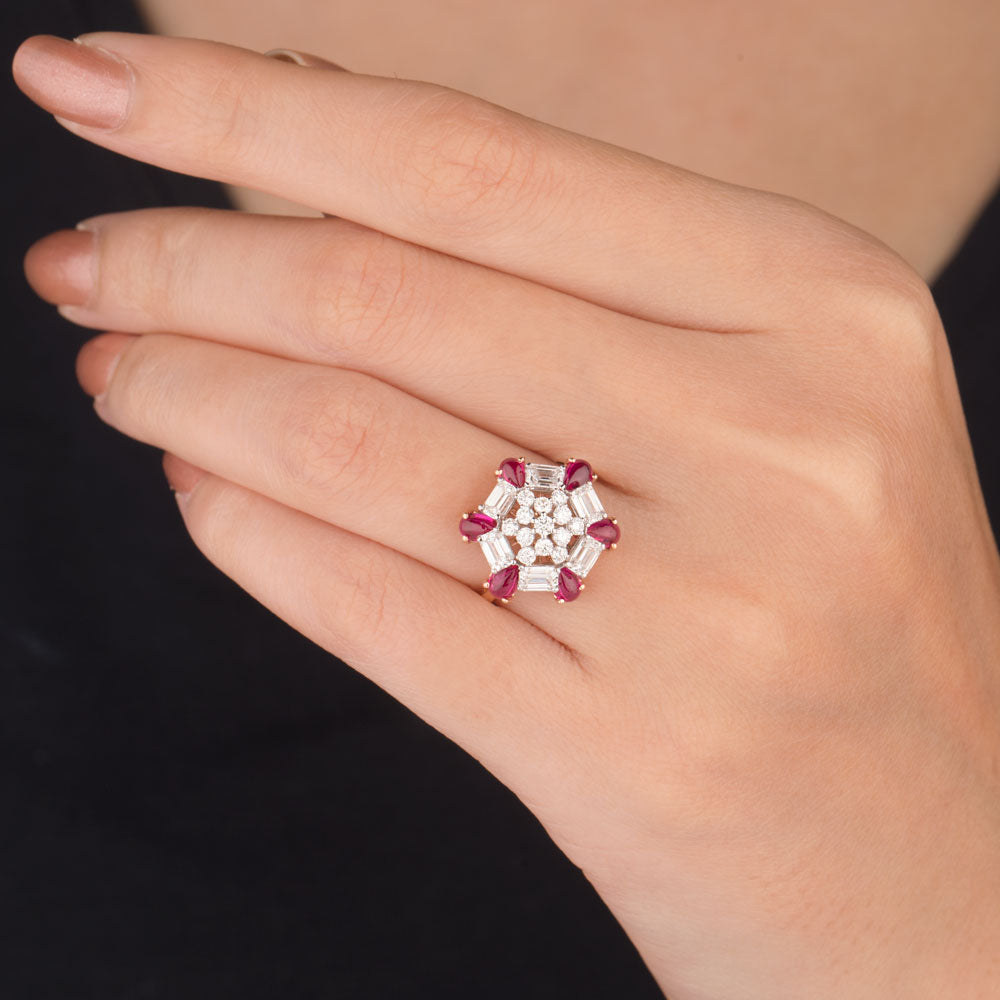 18K Rose Gold Diamond Ring - 1.212ct VS-SI-FG with Colour Stones