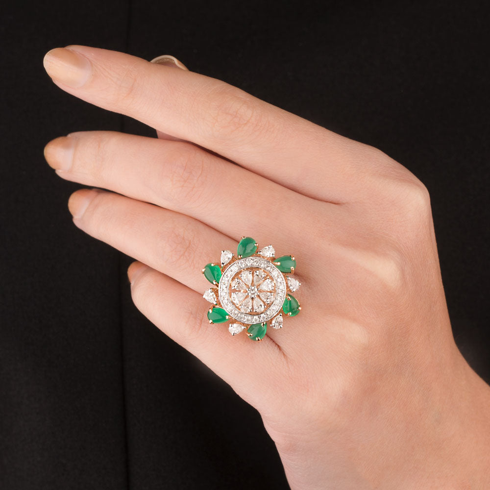 18K Rose Gold Diamond Ring - 1.589ct VS-SI-GH with Colour Stones