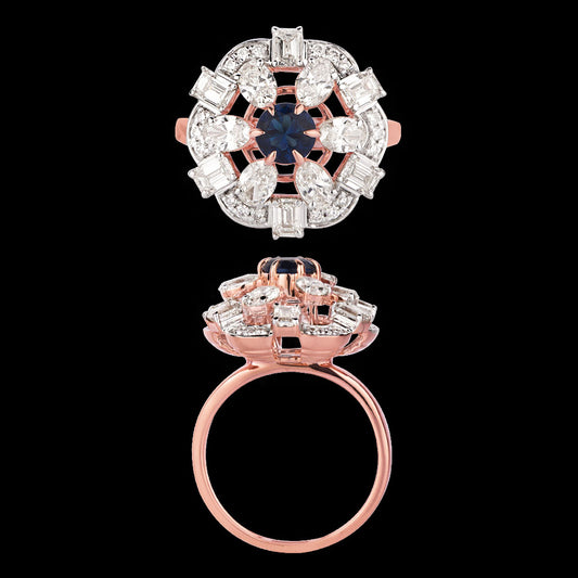 18K Rose Gold Diamond Ring - 1.82ct SI-HI with Colour Stones