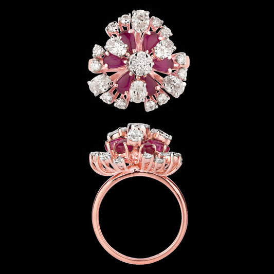 18K Rose Gold Diamond Ring - 1.607ct SI-IJ with Colour Stones