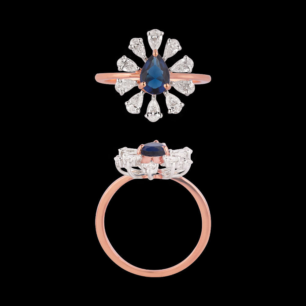 18K Rose Gold Diamond Ring - 0.735ct VVS-EF with Colour Stones
