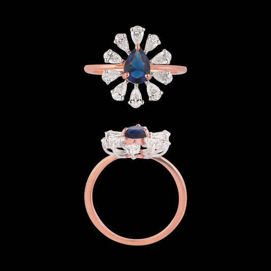 18K Rose Gold Diamond Ring - 0.735ct VVS-EF with Colour Stones