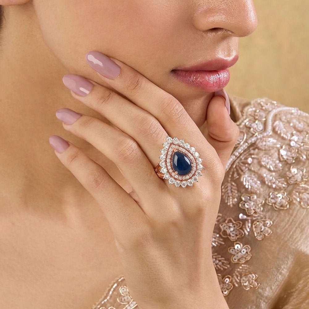 18K Rose Gold Diamond Ring - 1.565ct VVS-VS-HI with Colour Stones