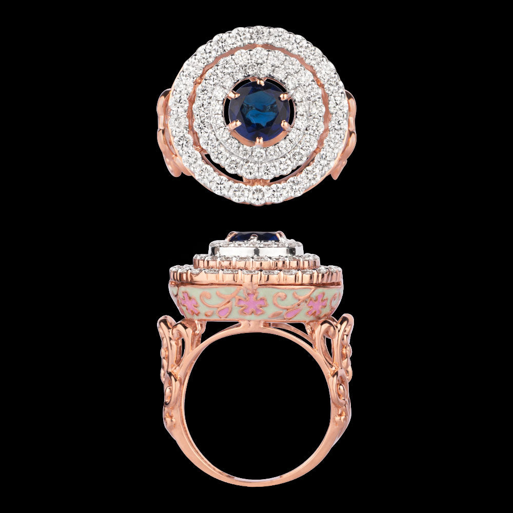 18K Rose Gold Diamond Ring - 1.51ct VS-SI-GH with Colour Stones