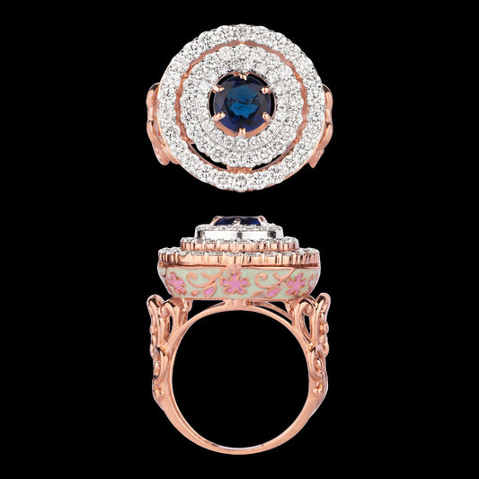 18K Rose Gold Diamond Ring - 1.51ct VS-SI-GH with Colour Stones