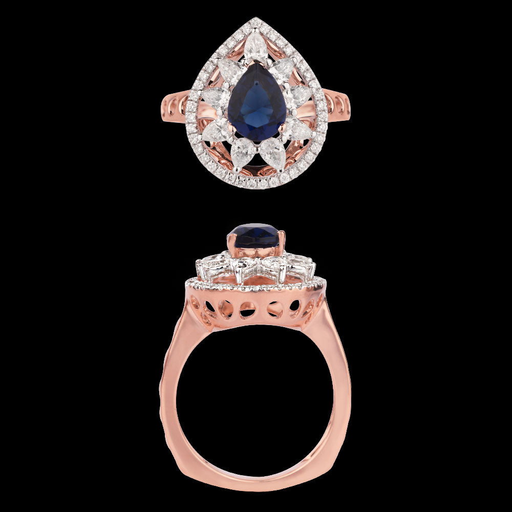 18K Rose Gold Diamond Ring - 0.868ct VS-SI-FG with Colour Stones