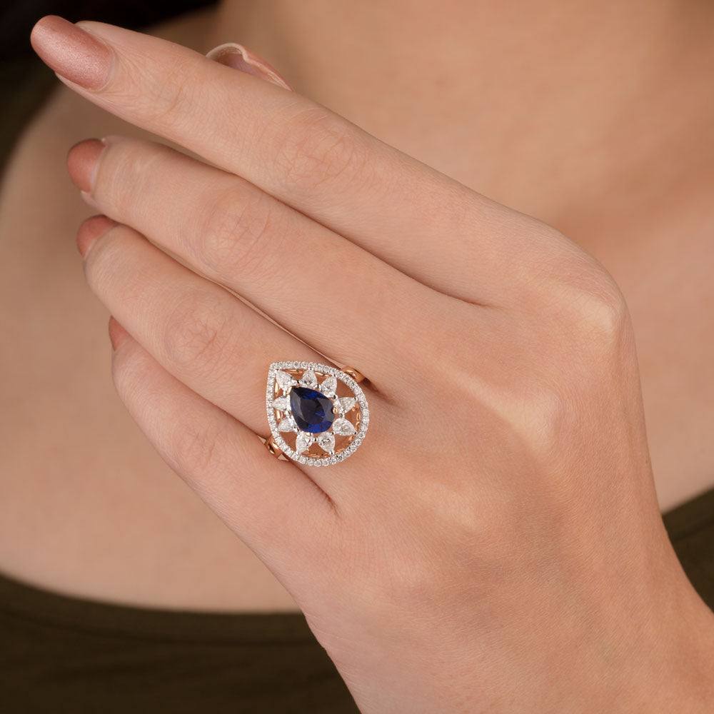 18K Rose Gold Diamond Ring - 0.868ct VS-SI-FG with Colour Stones