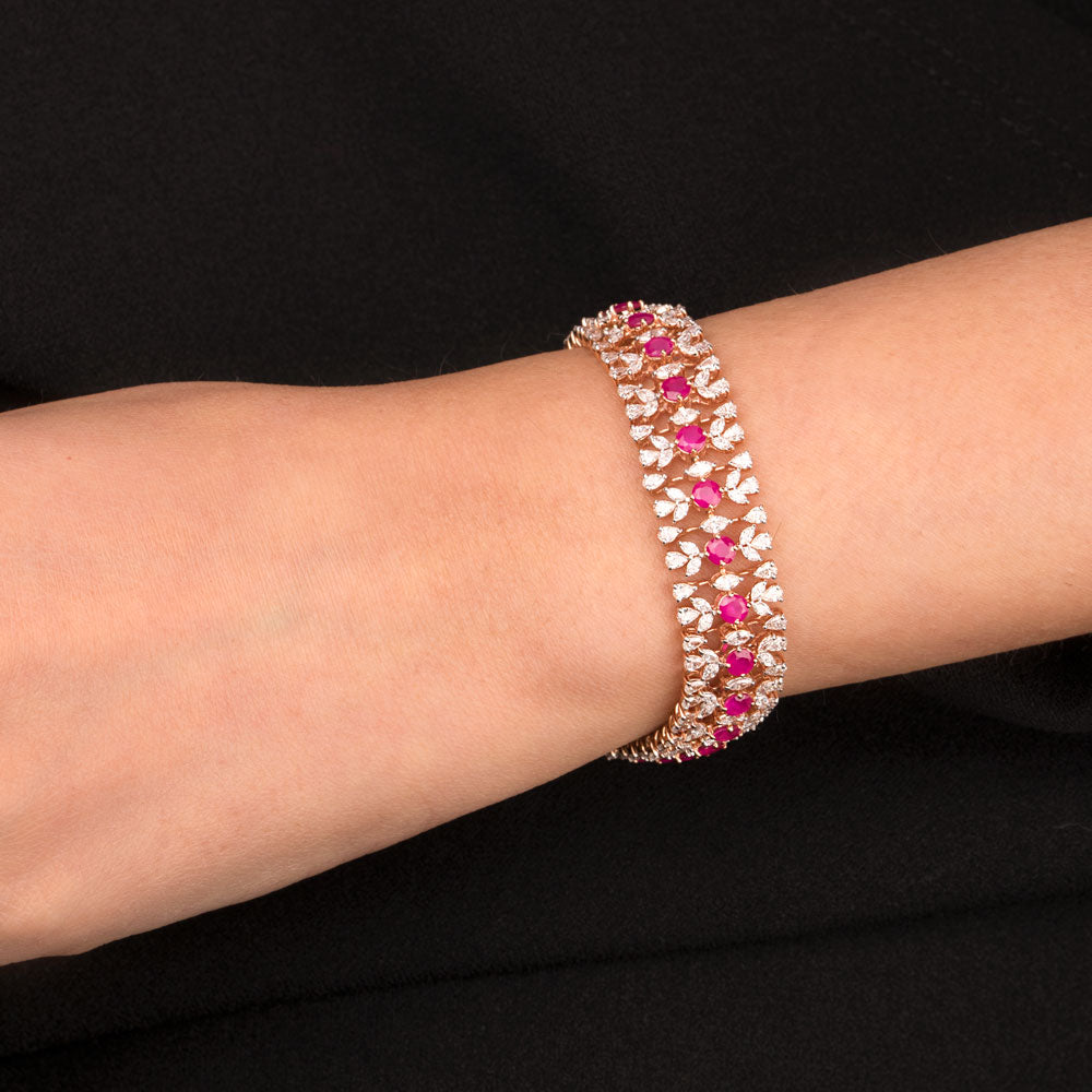 18K Rose Gold Diamond Bracelet - 6.783ct VVS-EF with Colour Stones
