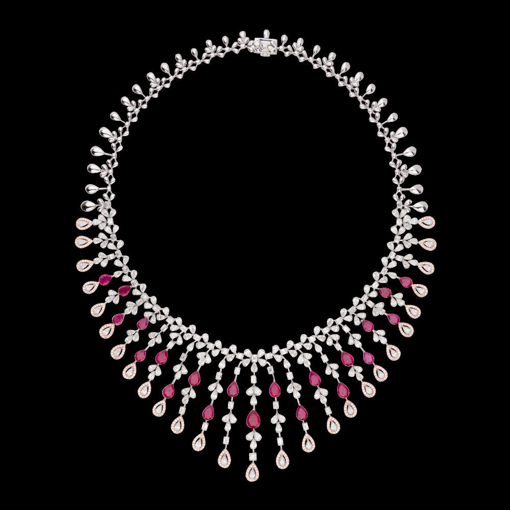 18K Rose Gold Diamond Necklace - 24.163ct VVS-VS-EF with Colour Stones
