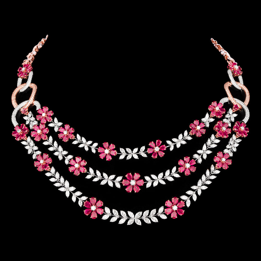 18K Rose Gold Diamond Necklace - 20.277ct VVS-VS-HI with Colour Stones