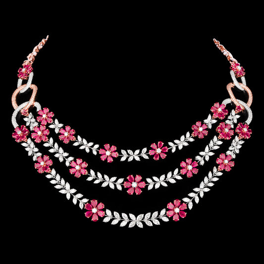18K Rose Gold Diamond Necklace - 20.277ct VVS-VS-HI with Colour Stones