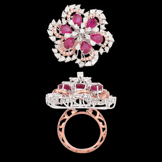 18K Rose Gold Diamond Ring - 3.76ct VS-SI-EF with Colour Stones