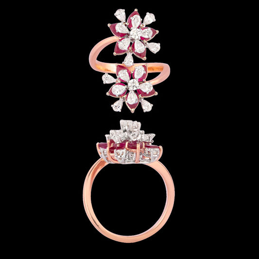 18K Rose Gold Diamond Ring - 1.302ct VVS-VS-EF with Colour Stones
