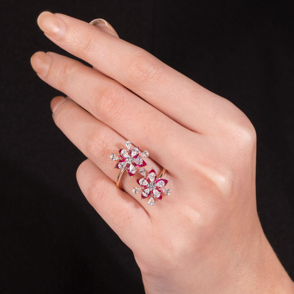 18K Rose Gold Diamond Ring - 1.302ct VVS-VS-EF with Colour Stones
