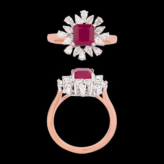 18K Rose Gold Diamond Ring - 0.62ct VVS-VS-EF with Colour Stones