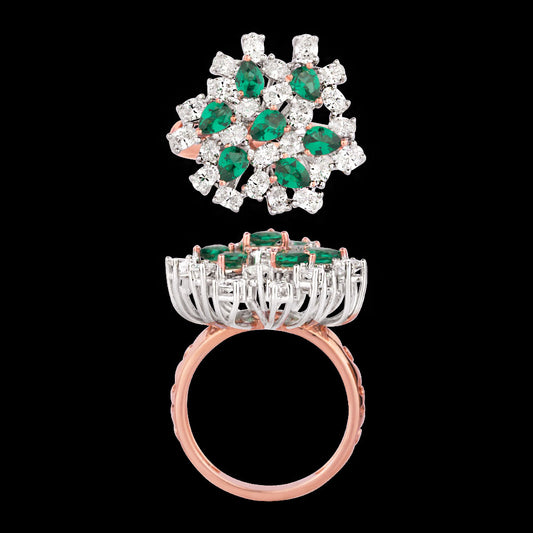 18K Rose Gold Diamond Ring - 1.34ct VVS-VS-EF with Colour Stones