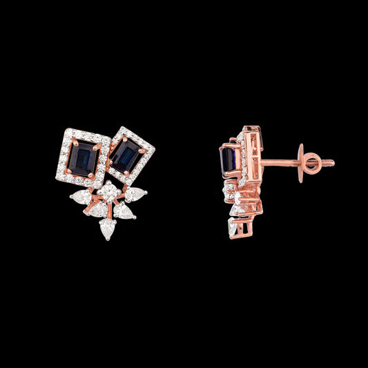18K Rose Gold Diamond Earrings - 1.458ct VVS-VS-EF with Colour Stones