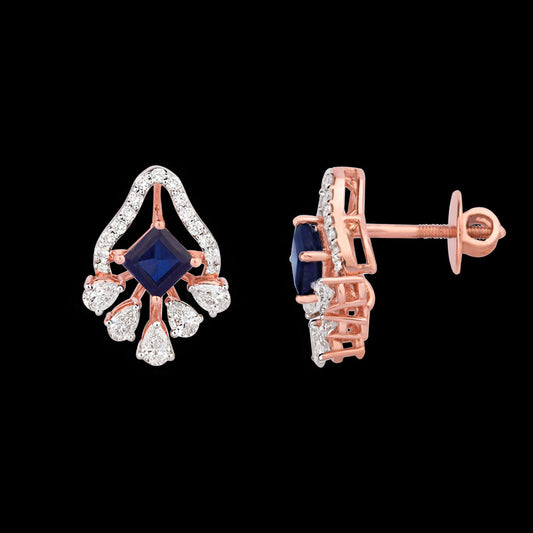 18K Rose Gold Diamond Earrings - 0.886ct VVS-VS-EF with Colour Stones