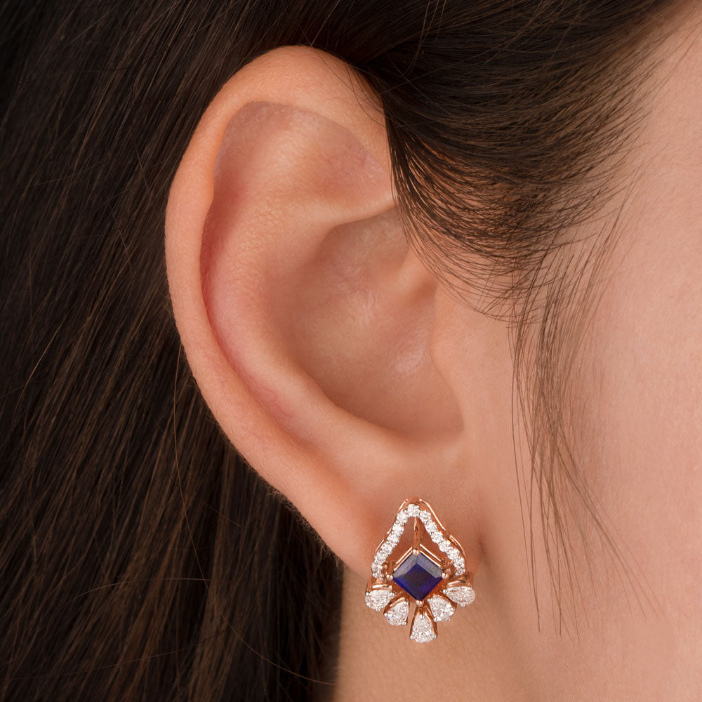 18K Rose Gold Diamond Earrings - 0.886ct VVS-VS-EF with Colour Stones