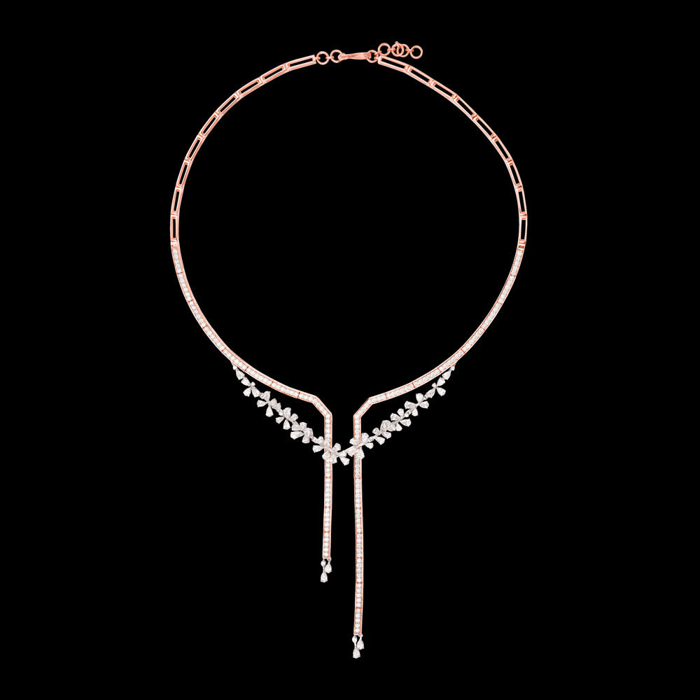 18K Rose Gold Diamond Necklace - 6.957ct VVS-EF