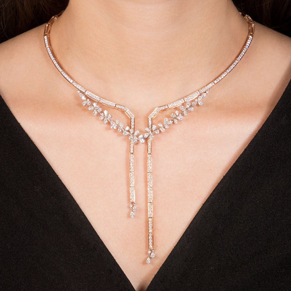 18K Rose Gold Diamond Necklace - 6.957ct VVS-EF