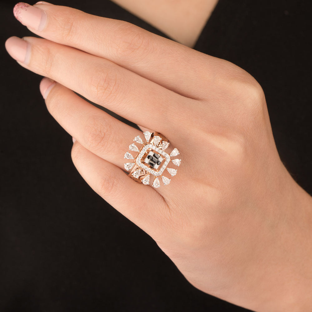 18K Rose Gold Diamond Ring - 1.169ct VS-SI-EF with Colour Stones