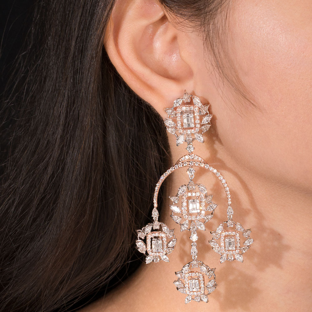 18K Rose Gold Diamond Earrings - 15.23ct VVS-VS-GH