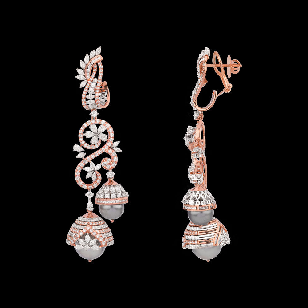 18K Rose Gold Diamond Earrings - 8.078ct VVS-EF with Colour Stones