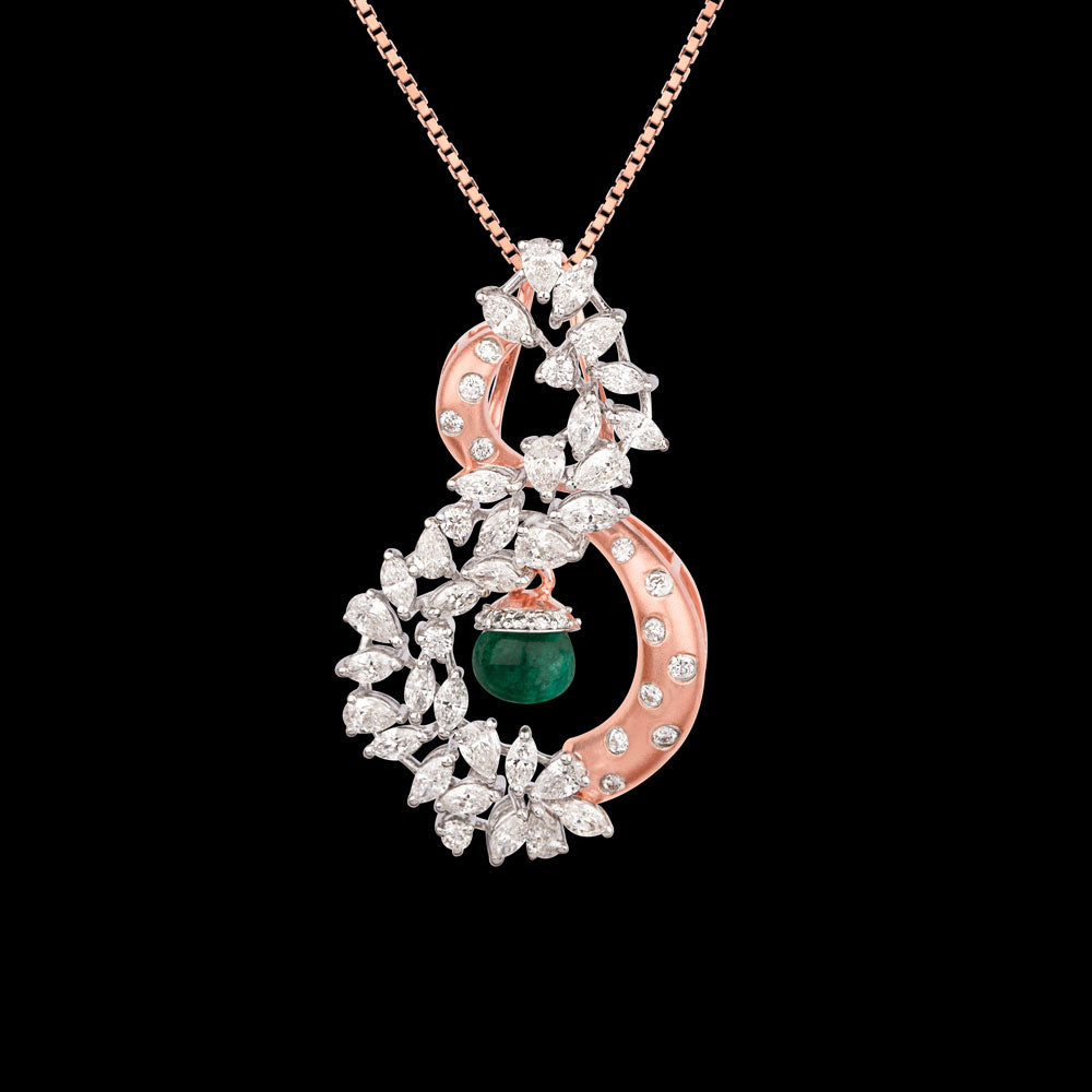 18K Rose Gold Diamond Pendant - 1.452ct VVS-EF with Colour Stones