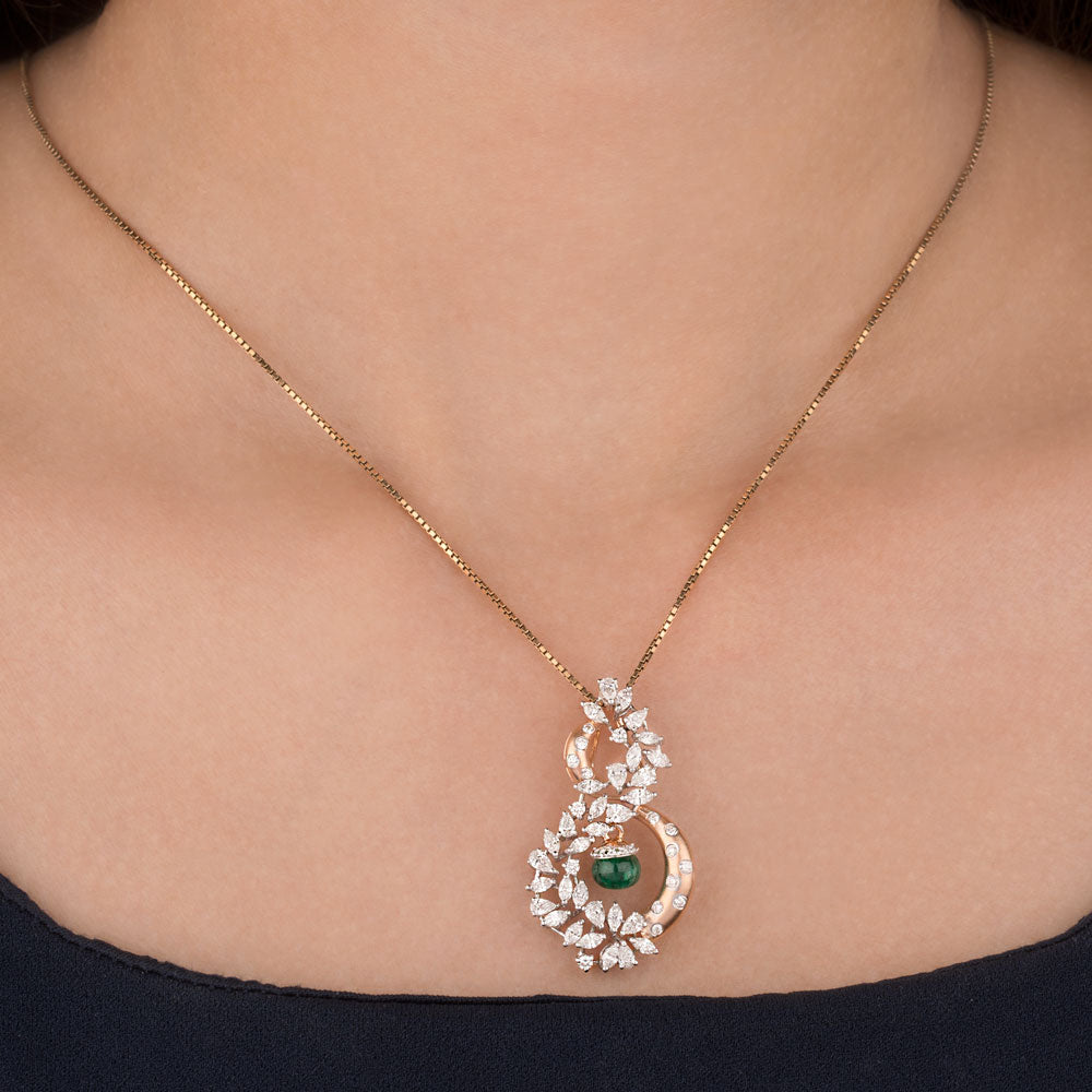 18K Rose Gold Diamond Pendant - 1.452ct VVS-EF with Colour Stones