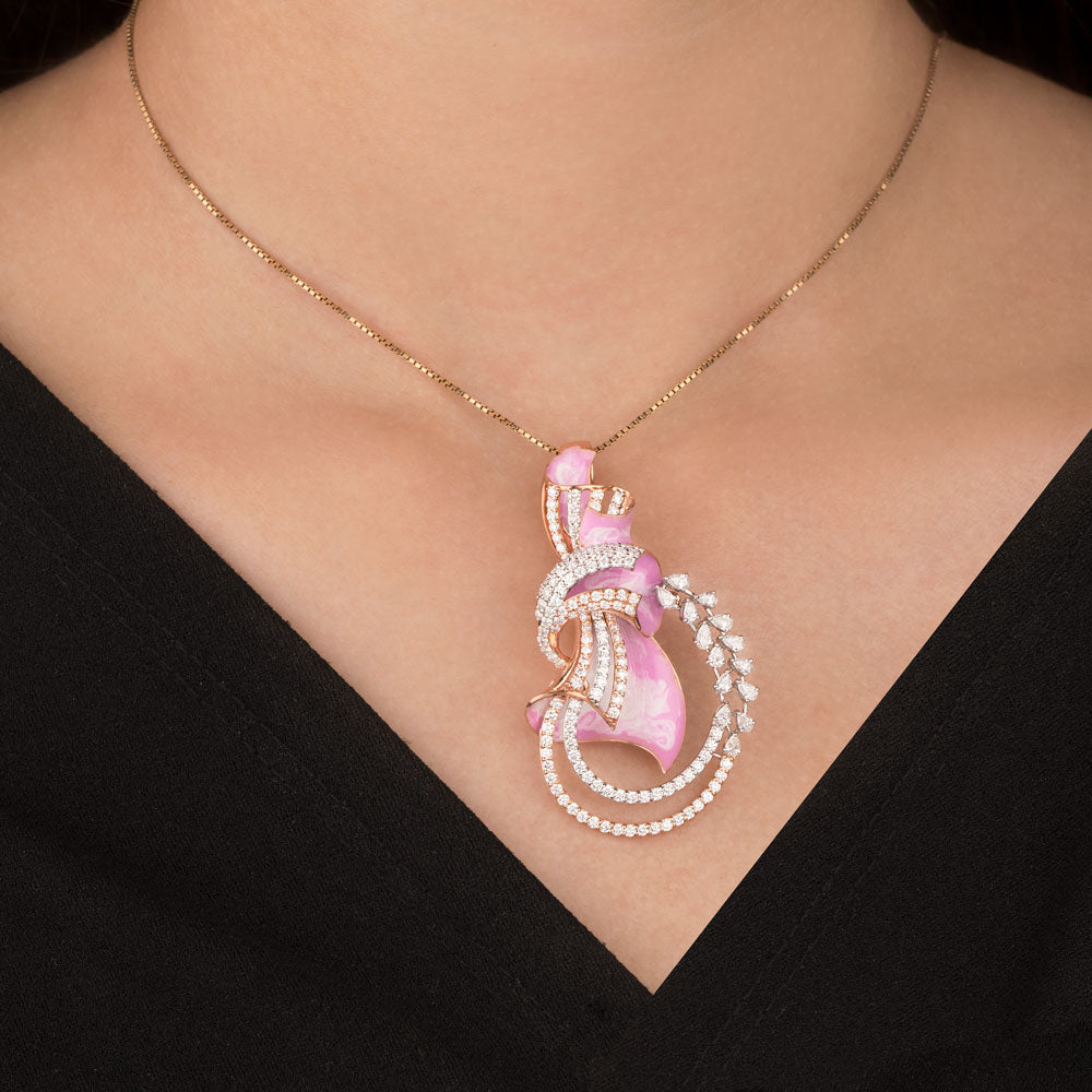 18K Rose Gold Diamond Pendant - 2.718ct VVS-EF with Colour Stones