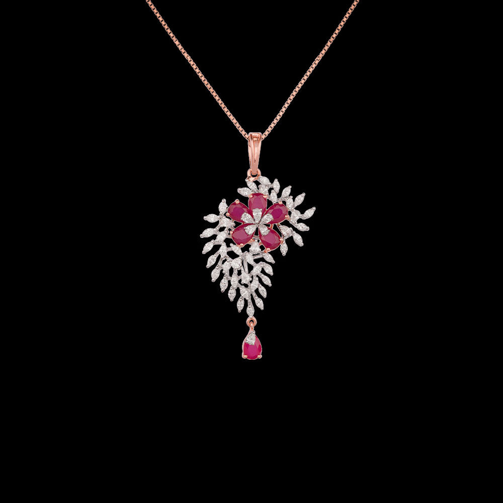 18K Rose Gold Diamond Pendant - 1.194ct VVS-EF with Colour Stones