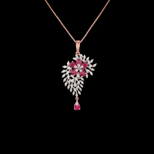 18K Rose Gold Diamond Pendant - 1.194ct VVS-EF with Colour Stones